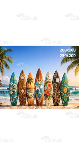 Tło fotograficzne „Kolorowe deski surfingowe na tropikalnej plaży” | 4042